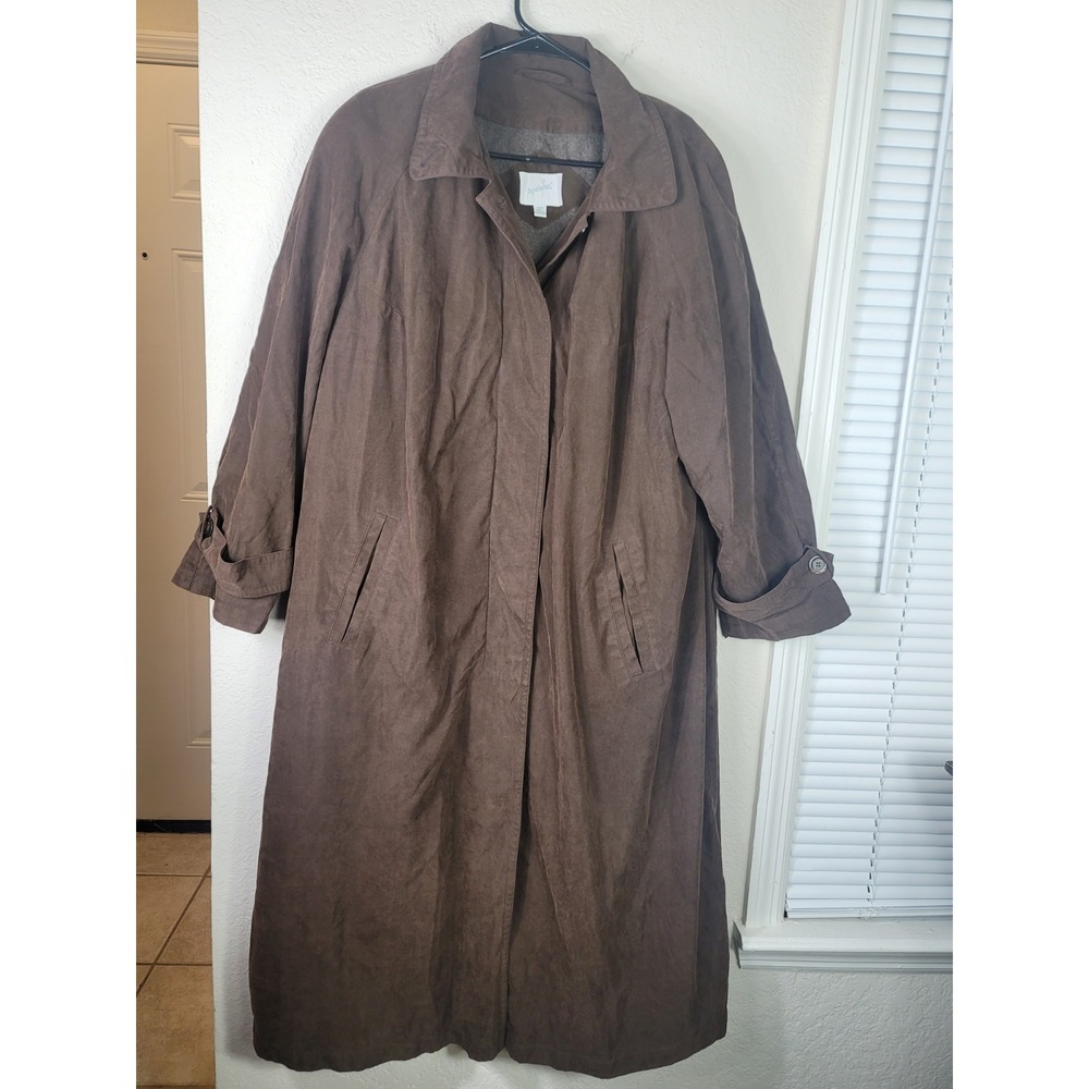 Jacqueline Ferrar Women 18W Brown Trench Coat Long Winter Liner Y2K DarkAcademia - Picture 2 of 10